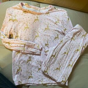 Kids Pink Pajamas with Gold Reindeer